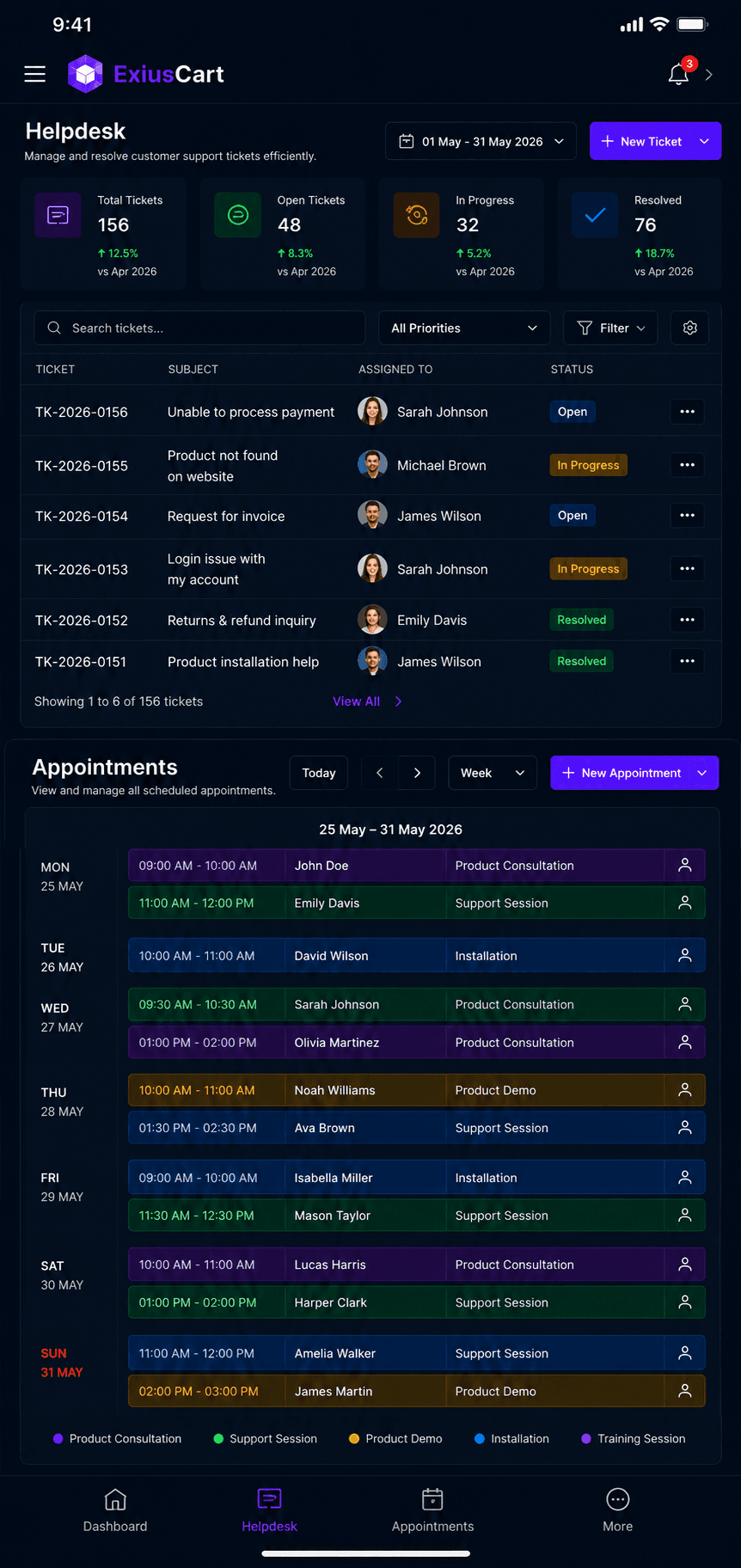 Helpdesk & Appointments mobile
